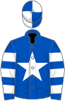 Royal blue, white star, hooped sleeves, quartered cap