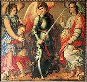 Michele Tosini, Archangels Raphael, Michael and Gabriel, showing their attributes