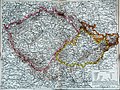 Image 37An 1892 map showing Bohemia proper outlined in pink, Moravia in yellow, and Austrian Silesia in orange (from Bohemia)