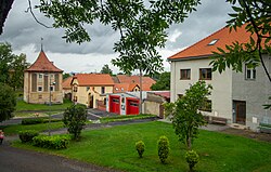 Centre of Cítoliby with the waterworks