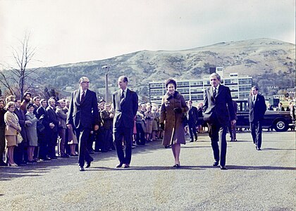 John Mills with HM The Queen and HRH The Duke of Edinburgh at RSRE in 1976