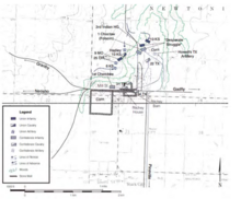 Map of the First Battle of Newtonia, showing the positions of the regiments in the afternoon portion of the battle