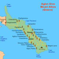 A map of Mount Athos.