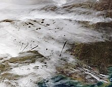 Satellite image of canals and fallstreak holes over east Texas and Louisiana, January 2007