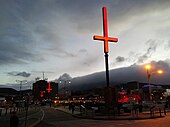 Inverted crosses on display throughout Hobart during the 2018 Dark MOFO festival