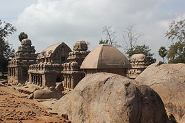 Five Rathas in Mahabalipuram diagonal view