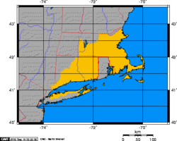 Mercator projection: New England Confederation in yellow