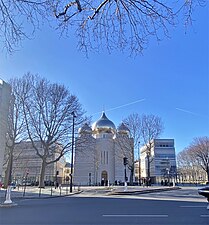 The Church (Center), cultural center (R) and auditorium (L)