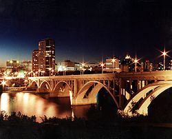 Saskatoon Central Business District skyline at night