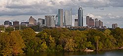 Downtown skyline as seen from Lady Bird Lake