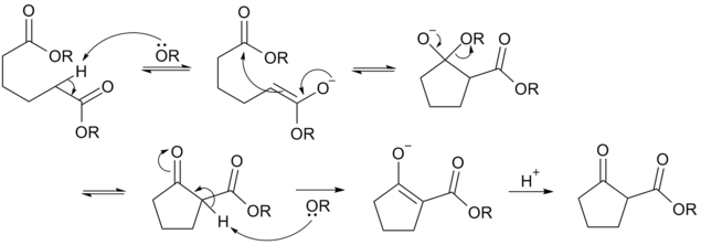 Dieckmann condensation reaction mechanism for the example given