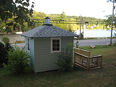 A camera obscura created by Mark Ellis in the style of an Adirondack mountain cabin, Lake Flower, Saranac Lake, New York