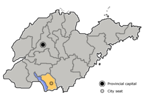 Zaozhuang is highlighted on this map