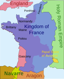 a map of France showing only a small part of the south-west under English control