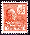 Historical ten-cent stamp with Tyler's profile