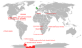 图7.现在的英国海外领地，在图中用红色英文标出（當中南極英屬南極領地未獲國際普遍承認）