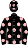 Black, pink spots, black cap, pink spots