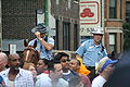 Chicago Police officers with Sillitoe Tartan hat bands and horse bridle.