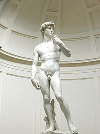 David, by Michelangelo, 1501–04. The shoulders of the figure are seen to angle in one direction, the pelvis in another.