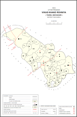 Map showing Kamalpur (#179) in Rohaniya CD block