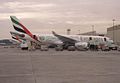 Emirates Airbus parked at Dubai International Airport