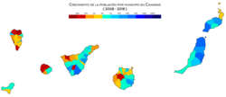 Crecimiento de la población por municipio entre 2008 y 2018.