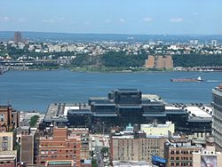 Weehawken (background) and the Hudson River and Midtown Manhattan (foreground) in July 2001