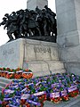 Base of the memorial with Remembrance Day wreaths