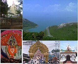 From top left to right: Budharaja Temple, Hirakud Reservoir, Gandhi Temple, Sitalsasthi Carnival, Samaleswari Temple