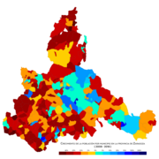 Crecimiento de la población por municipio entre 2008 y 2018.