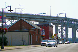 Michigan Avenue with the Blue Water Bridge in the background