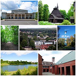 Collage of photos featuring important landmarks of the district