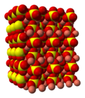 Space-filling model of part of the crystal structure of anhydrous copper(II) sulfate