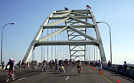 Bridge Pedal bicycles on the top deck of the bridge