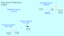 Mapa de las islas Miyako dentro de la Prefectura de Okinawa