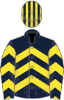 Dark blue, yellow chevrons, striped cap