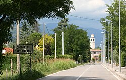 Town's entrance. In background the bell tower