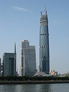 Towers in Guangzhou's CBD (left-center) with IFC/West Tower (right) and Guangzhou Opera House (front) under construction