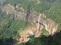 Nohkalikai Falls in the drier season.