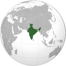 Image of a globe centred on India, with India highlighted.