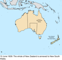 Map of the change to the founding colonies of Australia on 15 June 1839