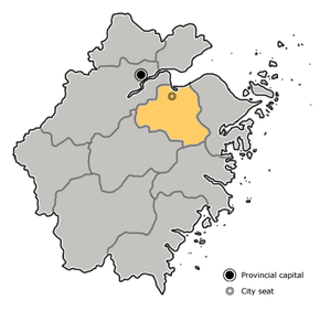 Shaoxing is highlighted on this map