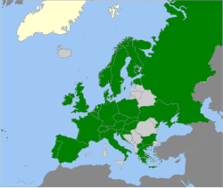 Lugares en países europeos donde se ha documentado la presencia del hongo.[1]​[2]​[3]​