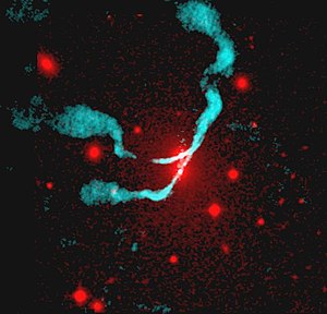 Image in radio (cyan) and optical (red) of 3C 75.