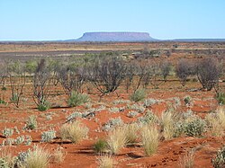 View across sand plains and salt pans to Mount Conner, Central Australia