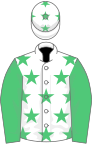 White, emerald green stars, sleeves and stars on cap