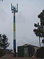 A mobile phone tower in Kangaroo Point, Queensland, painted to look like an Aboriginal talking stick.