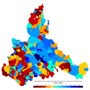 Crecimiento de la población por municipio entre 1998 y 2008.