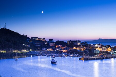 Mallaig from the hill above East Bay under an autumn moon