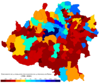 Crecimiento de población por municipio (1998-2008)